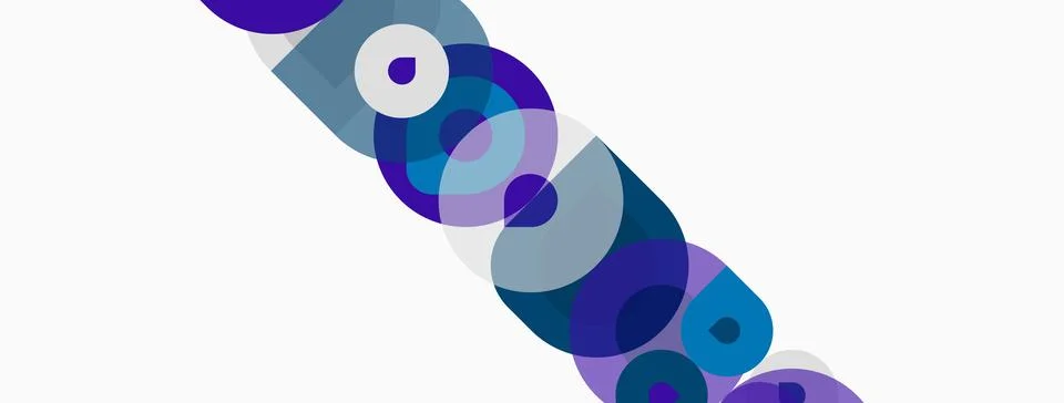 Abstract circles overlap, creating gradient effect. Purple, blue hues dominat Stock Illustration