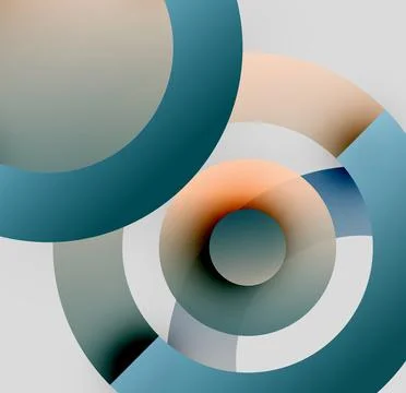 Abstract circles overlap, creating layered visual effect. Soft gradients, muted 库存插图