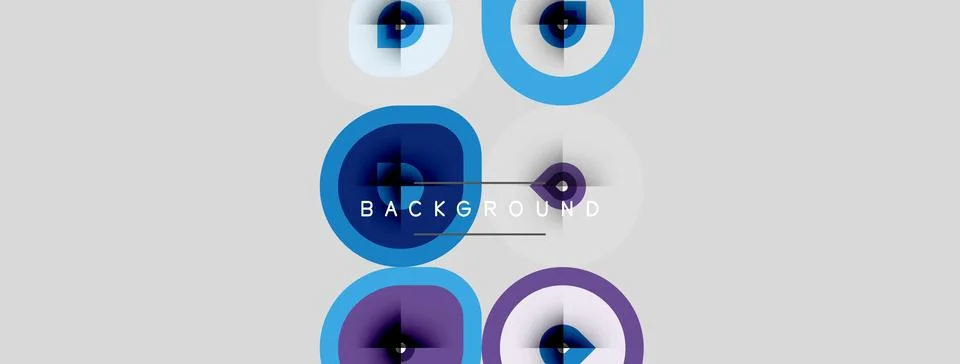 Abstract circles overlap, creating layered visual effect. Light blues, purple Stock Illustration