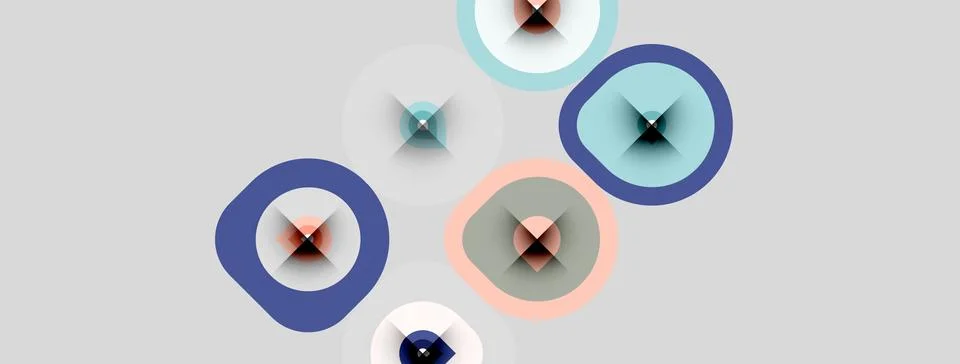 Abstract circles overlap, creating layered visual effect. Colors include blue Stock Illustration