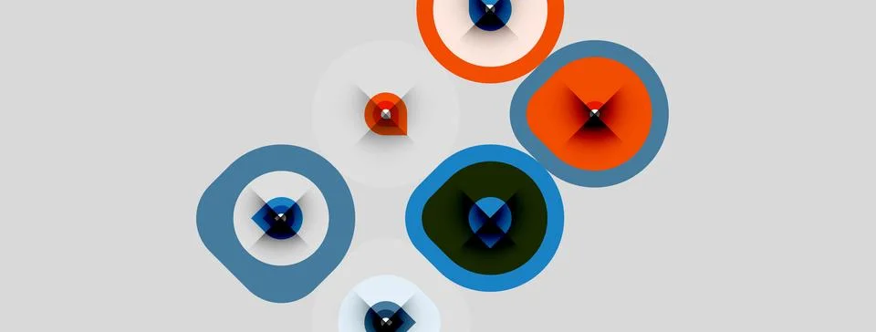 Abstract circles overlap, creating layered visual effect. Colors include blue Stock Illustration