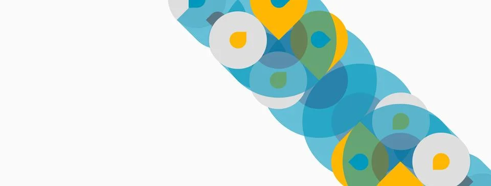 Abstract circles overlap, creating layered visual effect. Colors include blue Stock Illustration