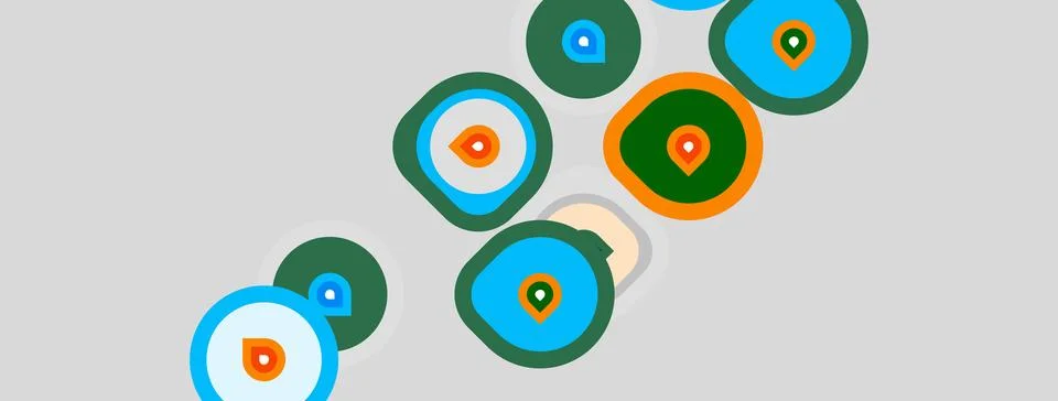 Abstract circles overlap, creating layered visual effect. Colors include blue イラスト素材