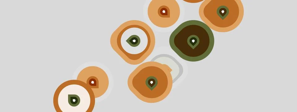 Abstract circles overlap, creating layered visual effect. Colors include beig Illustrazione stock