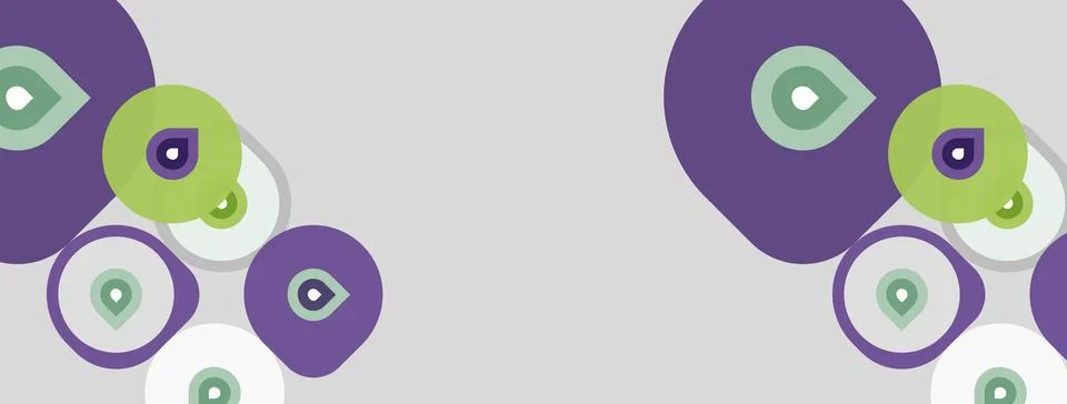 Abstract circles overlap, creating playful pattern. Purple, green hues domina 스톡 일러스트
