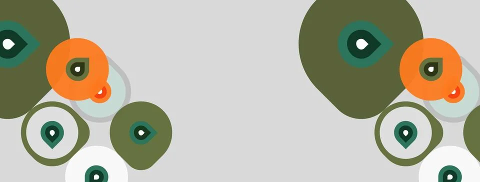 Abstract circles overlap, creating playful pattern. Colors include olive, o.. Illustrazione stock