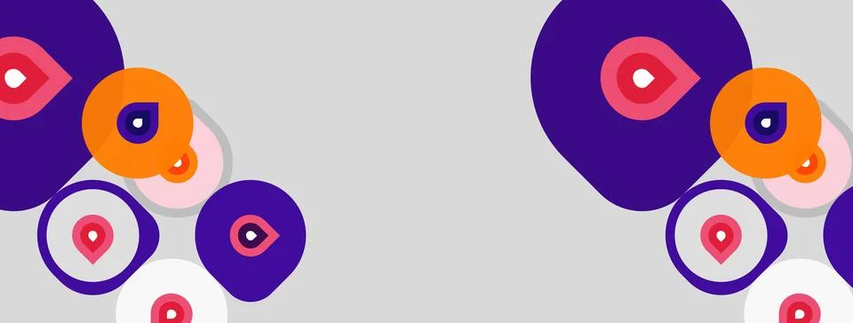 Abstract circles overlap, creating playful pattern. Purple, orange, pink hues 스톡 일러스트