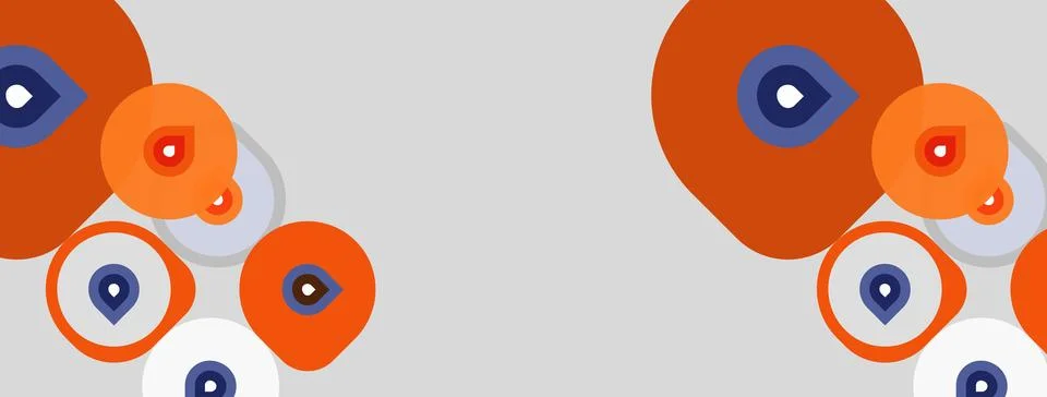 Abstract circles overlap, creating playful visual pattern. Orange, blue hues Stock Illustration