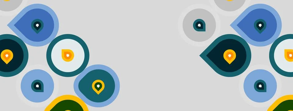 Abstract circles overlap, creating playful pattern. Colors include blue, or.. Stock Illustration