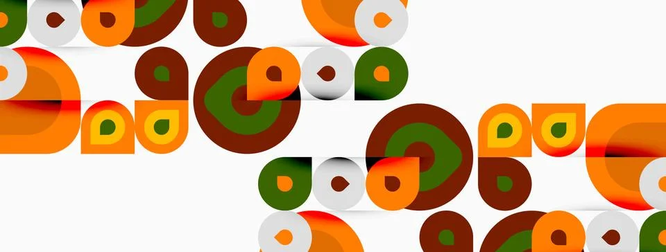 Abstract circles overlap, creating retro pattern. Orange, green, brown shades Stock Illustration