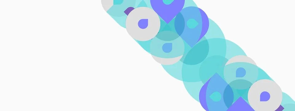 Abstract circles overlap, creating soft gradients. Blue, turquoise, lavender Stock Illustration