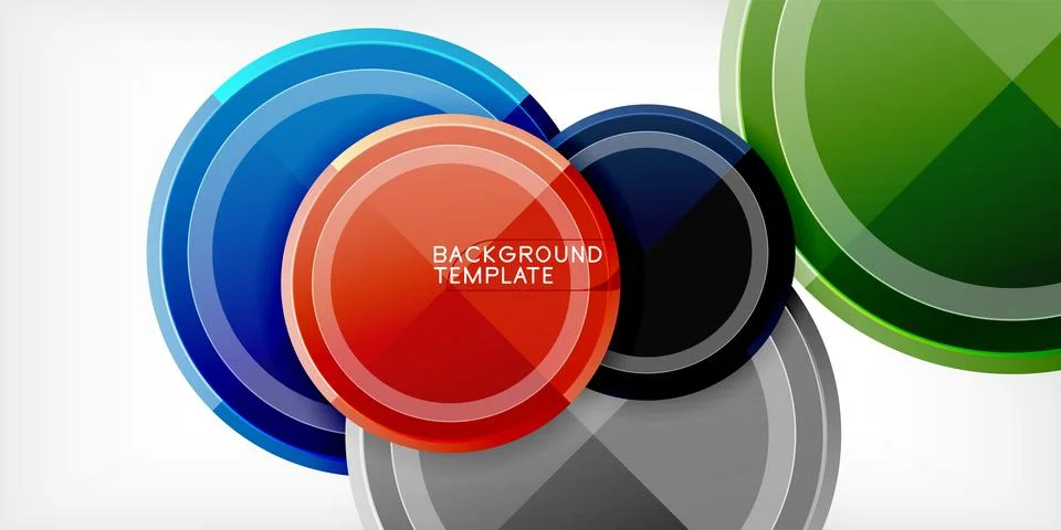 Abstract circles overlap, creating vibrant color gradients. Red, blue, green, Stock Illustration