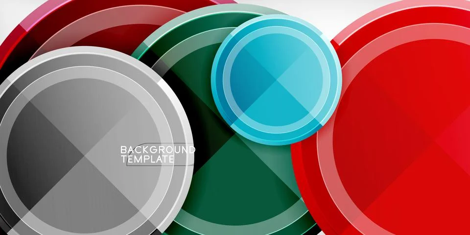 Abstract circles overlap, creating vibrant visual effect. Colors include red, Stock Illustration