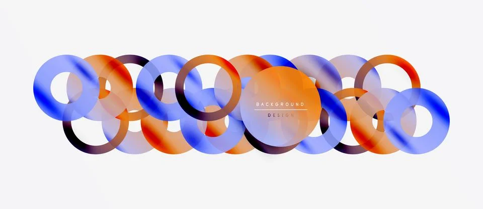 Abstract circles overlap, creating vibrant orange, blue layers. Minimalist Ilustración de archivo