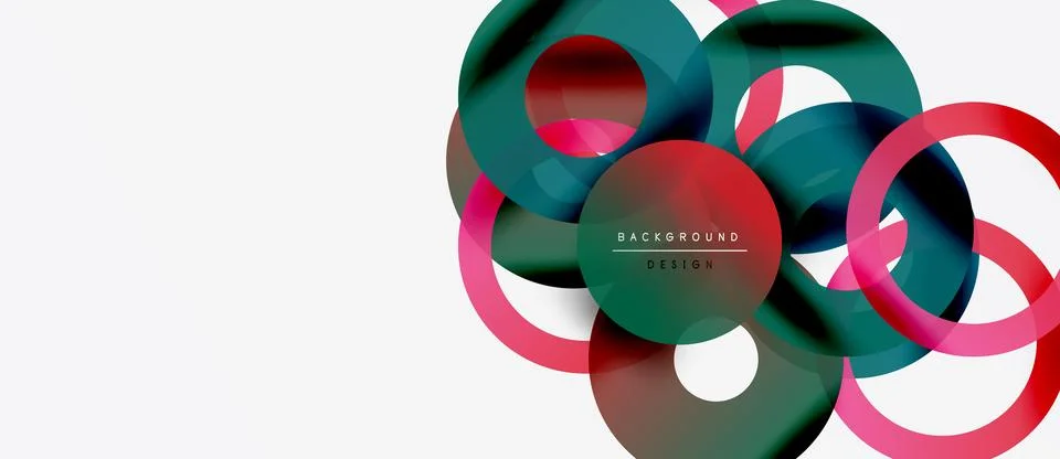 Abstract circles overlap, creating vibrant color blends. White background Stock Illustration