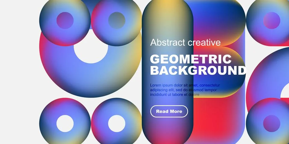 Abstract circles overlap, creating vibrant color gradients. Text block present, Stock Illustration