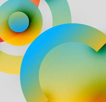Abstract circles overlap, creating vibrant color gradients. Yellows, greens, Stock Illustration