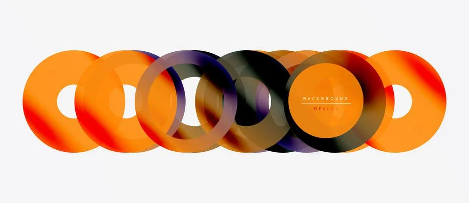 Abstract circles overlap, creating vibrant gradient patterns. Orange, purple Stock Illustration