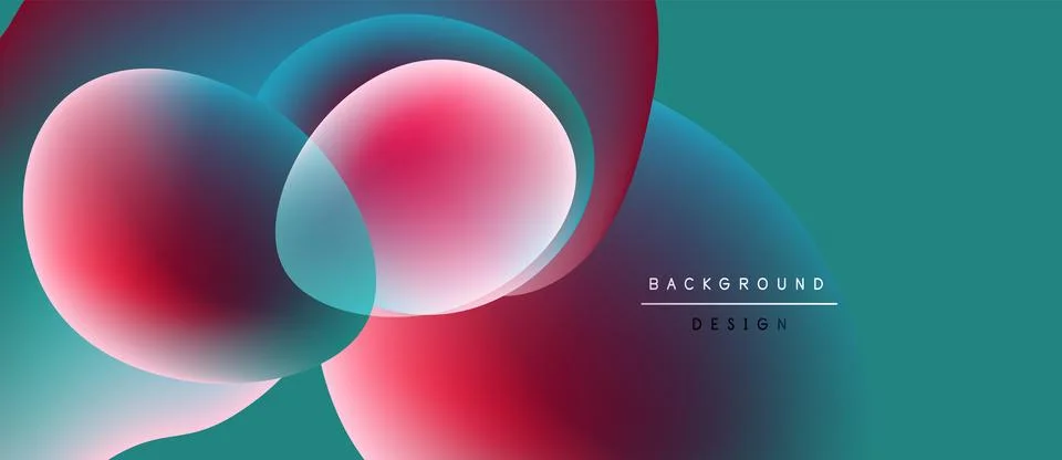 Abstract circles overlap, creating vibrant color gradients. Teal, pink hues 스톡 일러스트