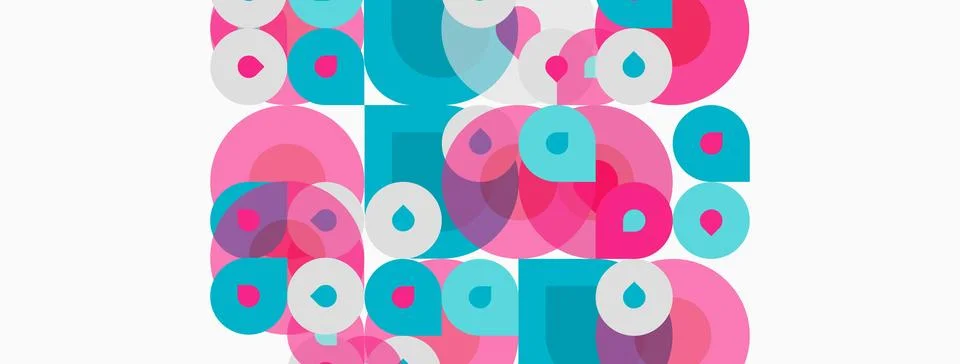 Abstract circles overlap, creating vibrant pink, teal, gray patterns. Simple 스톡 일러스트