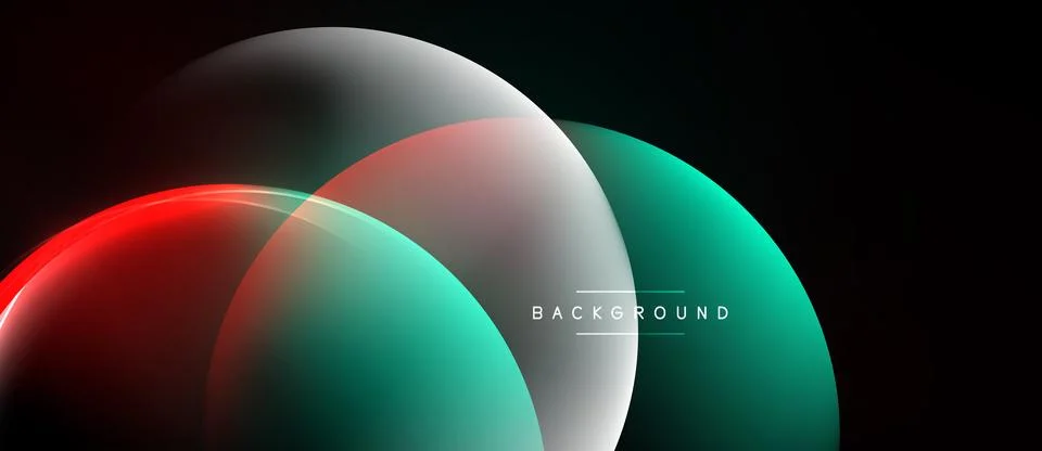 Abstract circles overlap, creating vibrant gradients. Red, teal, white hues Illustrazione stock