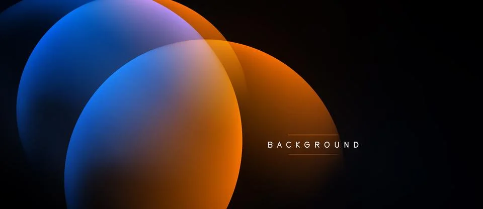 Abstract circles overlap, creating vibrant gradients. Dark background empha.. Stock Illustration