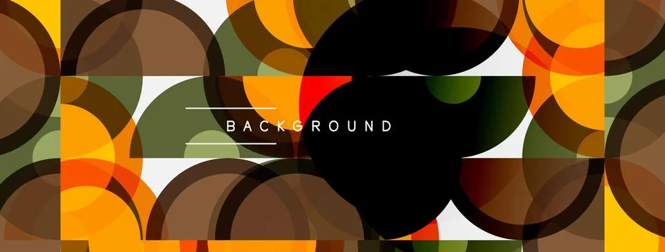 Abstract circles overlap, creating vibrant color patterns. Text reads backg.. Illustrazione stock