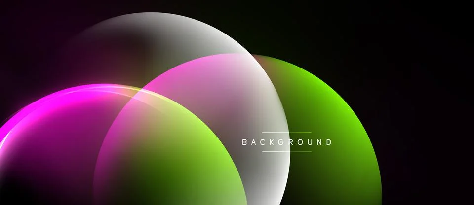 Abstract circles overlap, creating vibrant gradients. Pink, green, purple hue Stock Illustration