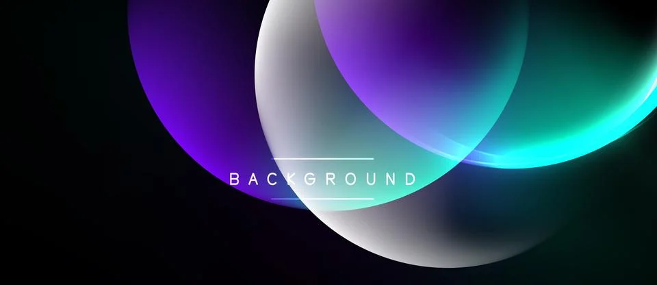 Abstract circles overlap, creating vibrant gradients. Dark background empha.. Illustrazione stock
