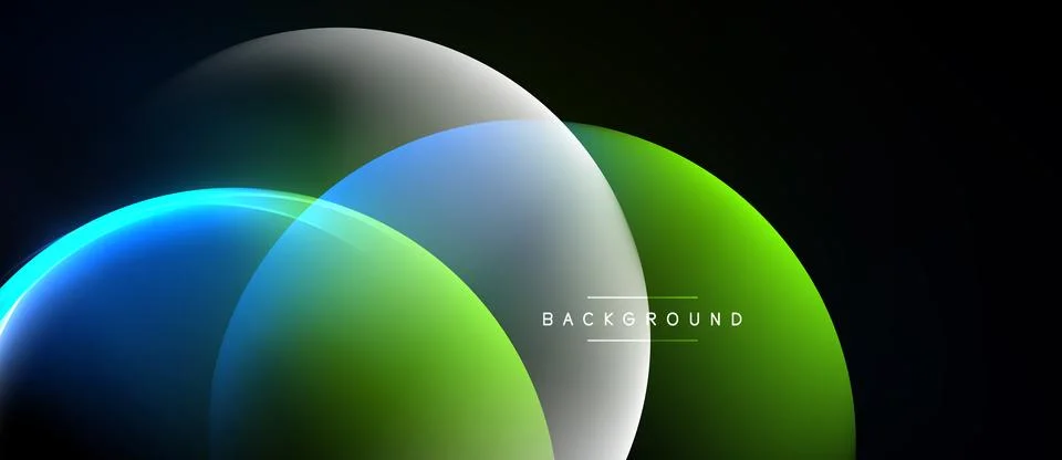 Abstract circles overlap, creating vibrant gradients. Blue, green, white hues Stock Illustration