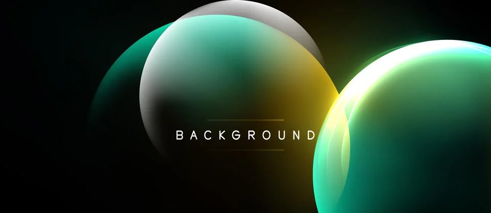 Abstract circles overlap, creating vibrant gradients. Dark background empha.. Stock Illustration