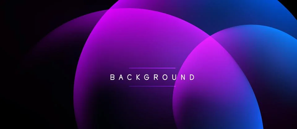 Abstract circles overlap, creating vibrant purple, blue gradients. Dark Illustrazione stock