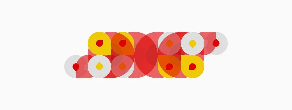 Abstract circles overlap, creating vibrant patterns. Colors include yellow, Stock Illustration