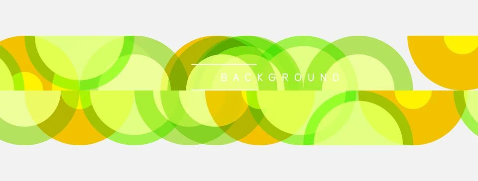 Abstract circles overlap, creating vibrant yellow, green pattern. Clean desig Stock Illustration