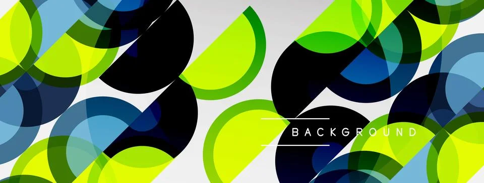 Abstract circles overlap, creating vibrant geometric pattern. Colors include Illustrazione stock