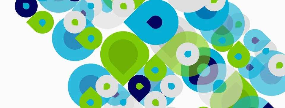 Abstract circles overlap, creating vibrant blue, green hues. Composition feel Stock Illustration