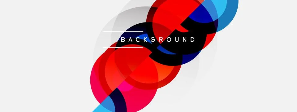 Abstract circles overlap, creating vibrant red, blue hues. White lines accent Stock Illustration