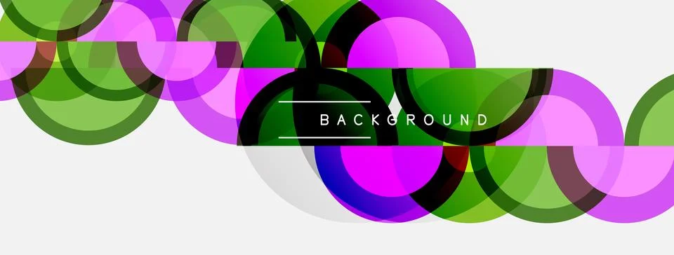 Abstract circles overlap, creating vibrant color patterns. Text reads BACKG.. Illustrazione stock