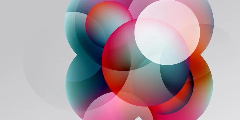 Abstract circles overlap, creating vibrant color blends. Soft gradients sugge Stock Illustration
