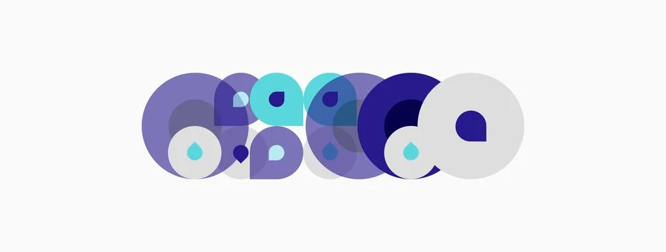 Abstract circles overlap, creating vibrant purple, white design. Modern, pl.. Illustrazione stock