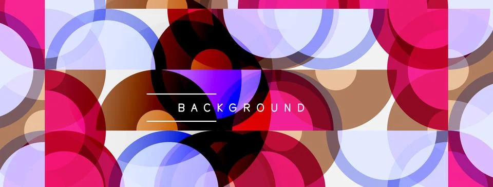 Abstract circles overlap, creating vibrant color patterns. Pink, purple, brow Stock Illustration