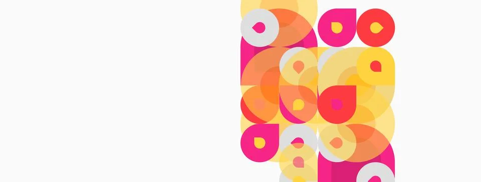 Abstract circles overlap, creating vibrant patterns. Pink, orange, yellow hue 스톡 일러스트