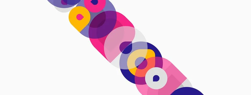 Abstract circles overlap, creating vibrant diagonal pattern. Colors include.. Stock Illustration