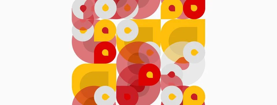 Abstract circles overlap, creating vibrant patterns. Colors include red, ye.. 스톡 일러스트