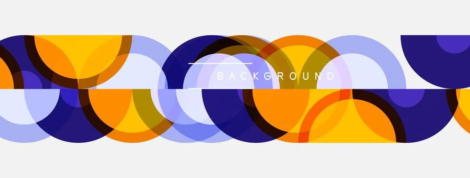 Abstract circles overlap, creating vibrant pattern. Orange, blue, light blue Illustrazione stock