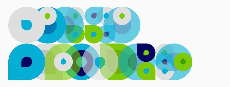 Abstract circles overlap, creating vibrant blue, green, white patterns. Illustrazione stock