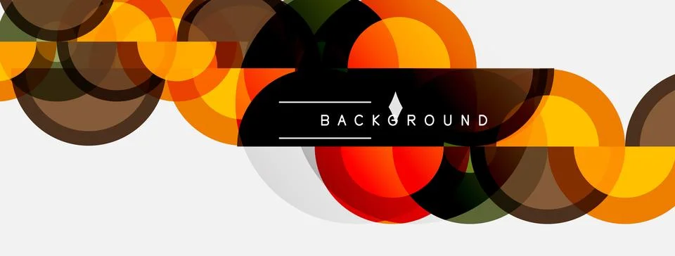 Abstract circles overlap, creating vibrant color patterns. Background text .. Stock Illustration