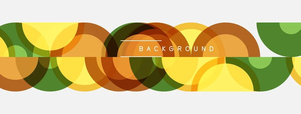 Abstract circles overlap, creating vibrant pattern. Yellow, orange, green hue Stock Illustration