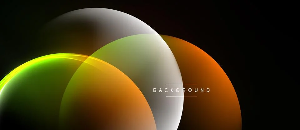 Abstract circles overlap, creating vibrant color gradients. Dark background 스톡 일러스트