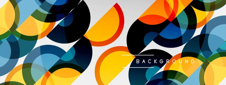 Abstract circles overlap, creating vibrant colorful pattern. Modern design wi 스톡 일러스트